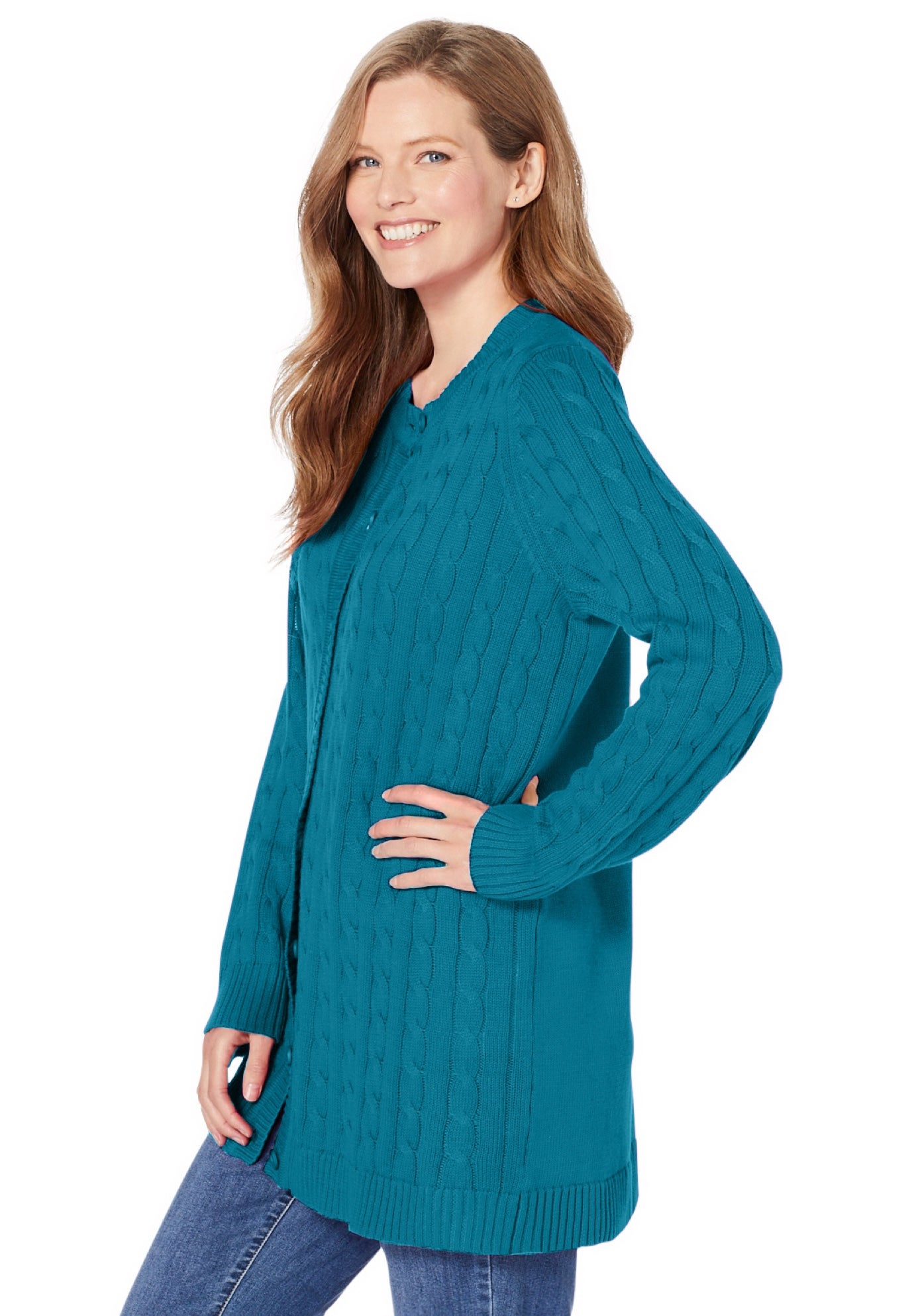 Cotton Cable Knit Cardigan Sweater image number 2