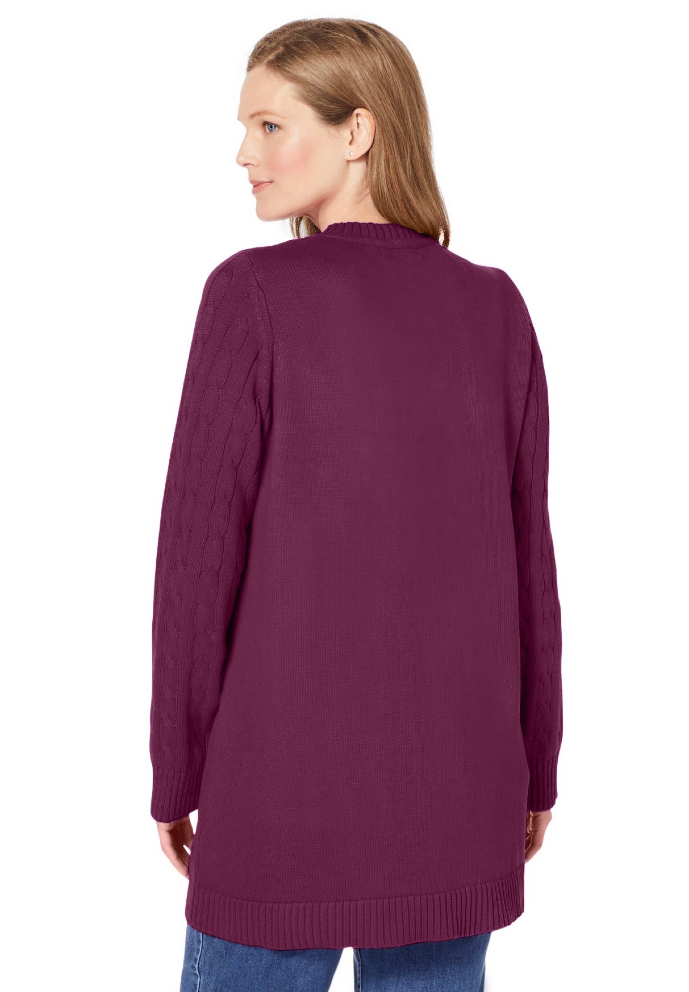 Cotton Cable Knit Cardigan Sweater image number 1