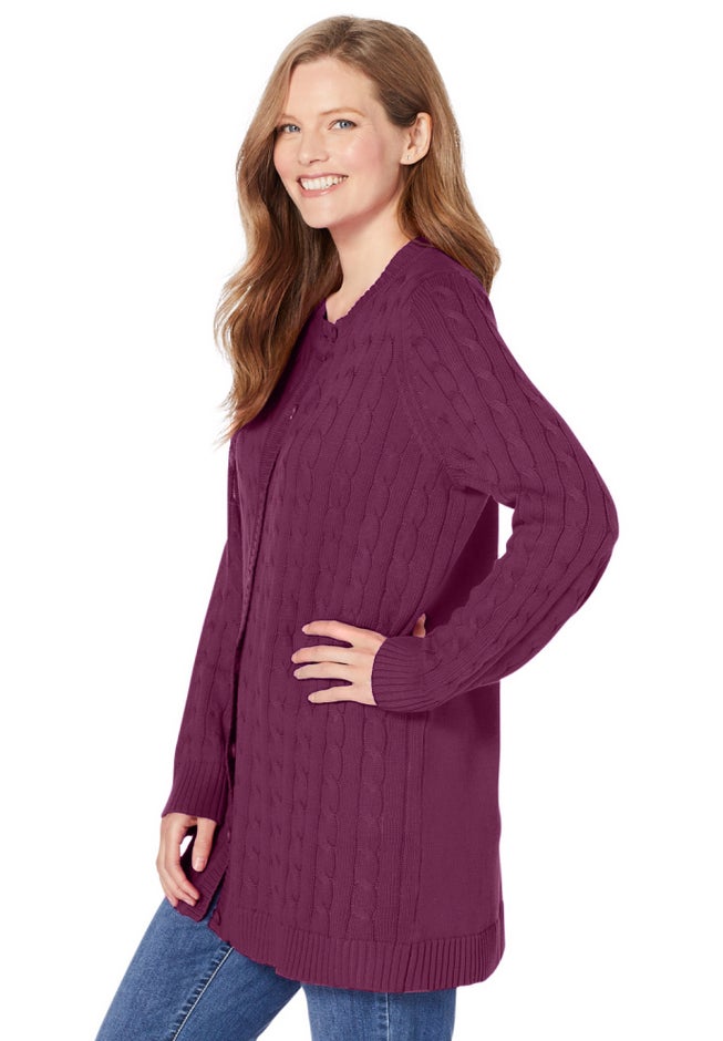 Cotton Cable Knit Cardigan Sweater image number 2