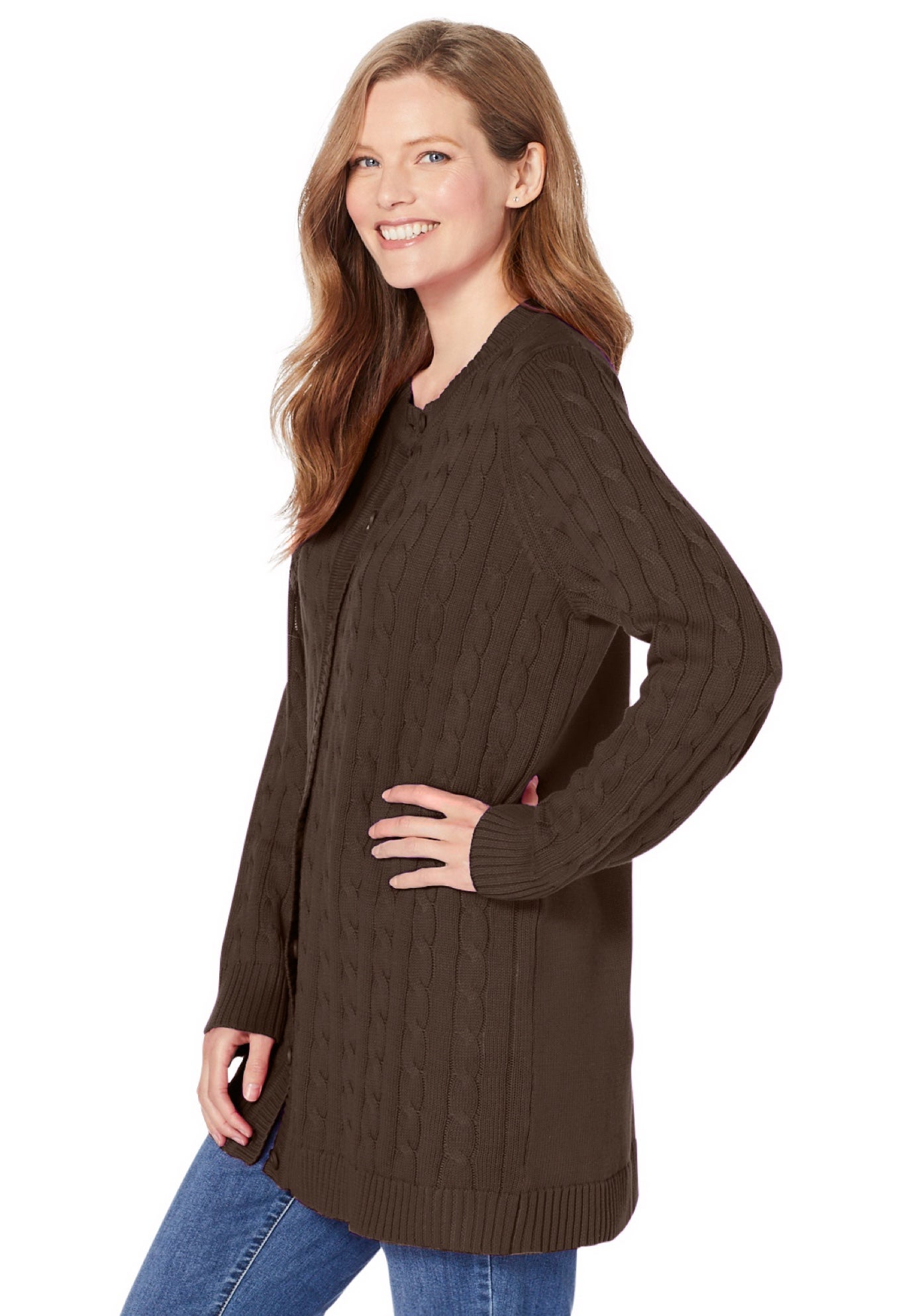 Cotton Cable Knit Cardigan Sweater image number 2