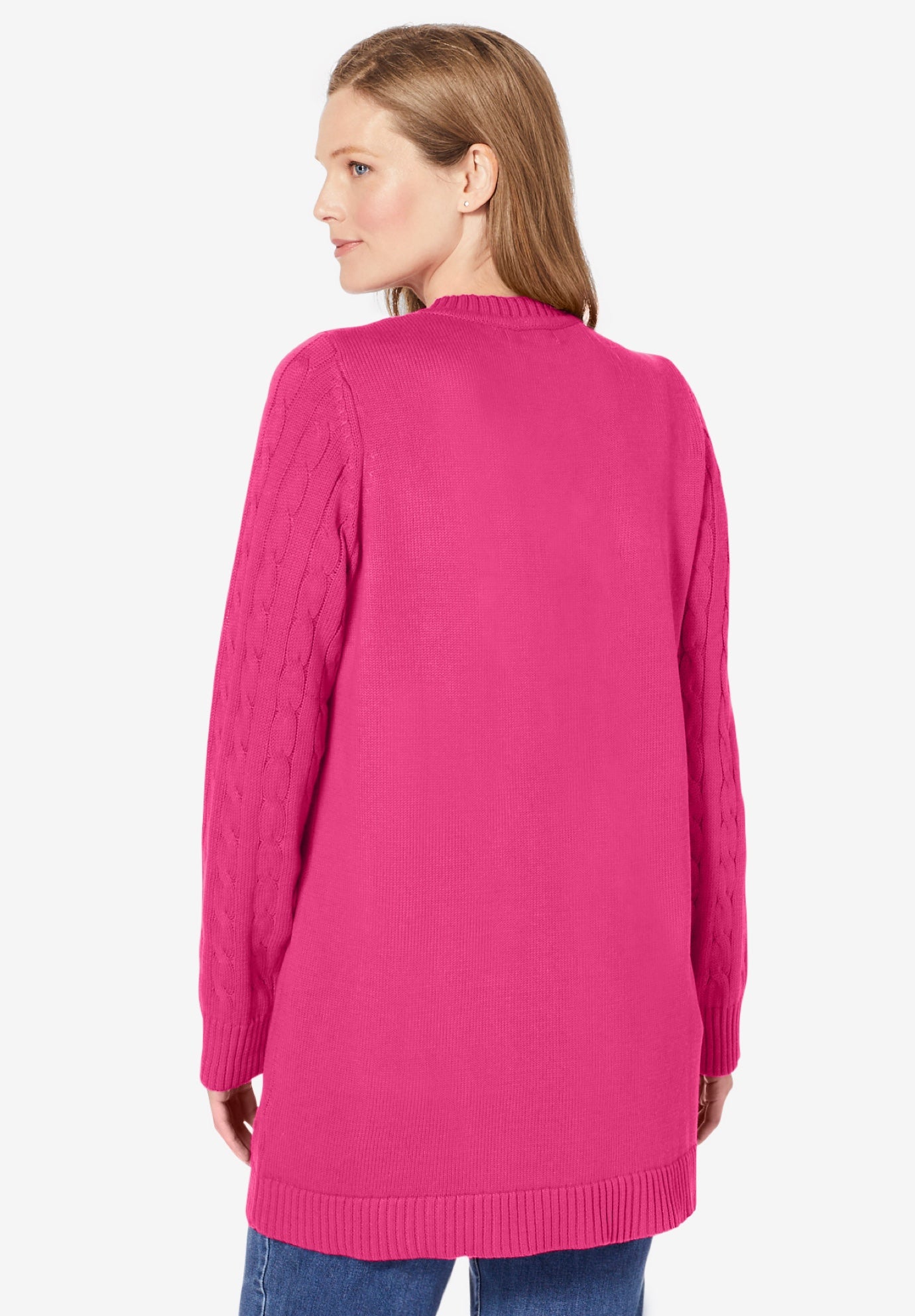 Cotton Cable Knit Cardigan Sweater image number 3