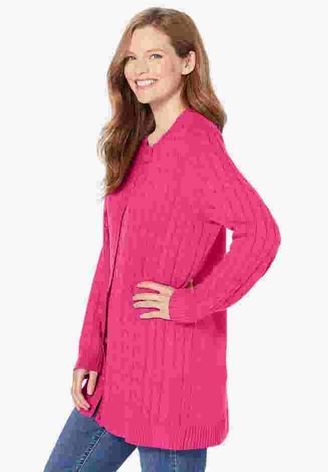 Cotton Cable Knit Cardigan Sweater image number 2