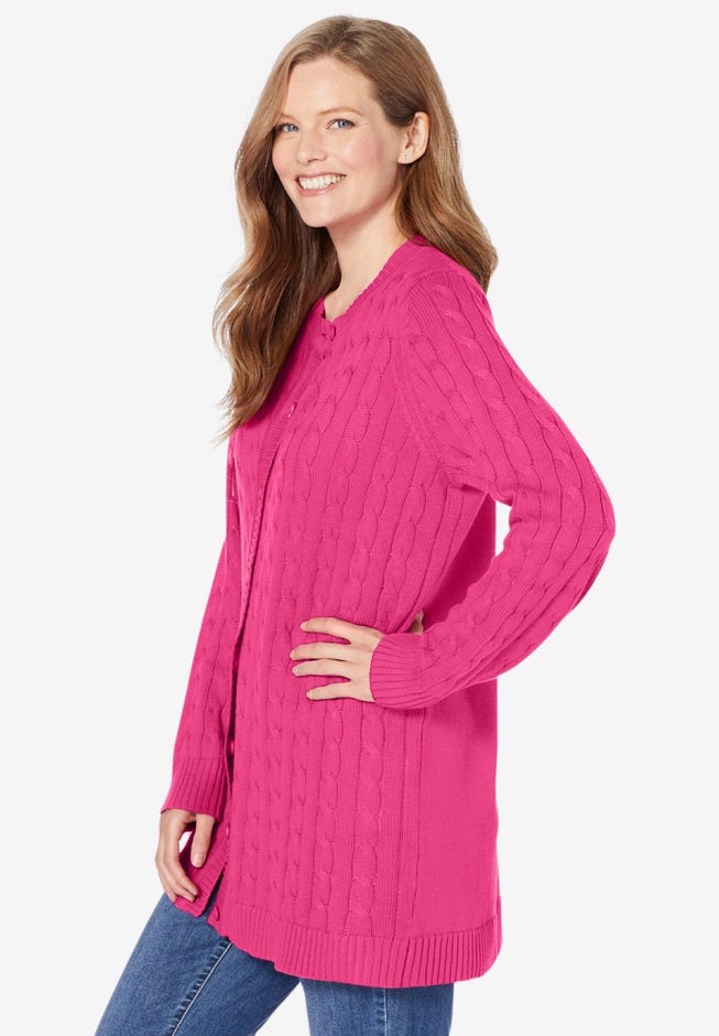 Cotton Cable Knit Cardigan Sweater image number 4