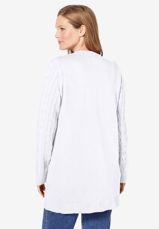 Cotton Cable Knit Cardigan Sweater image number 2