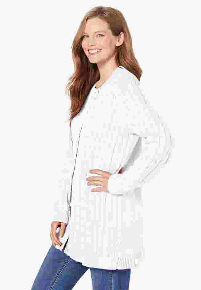 Cotton Cable Knit Cardigan Sweater image number 3