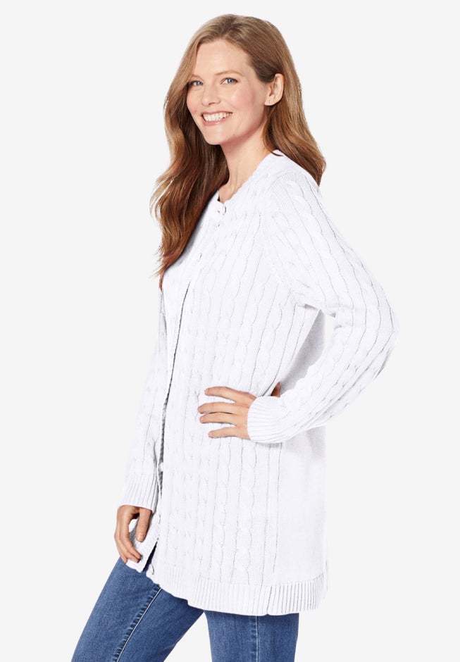 Cotton Cable Knit Cardigan Sweater image number 3