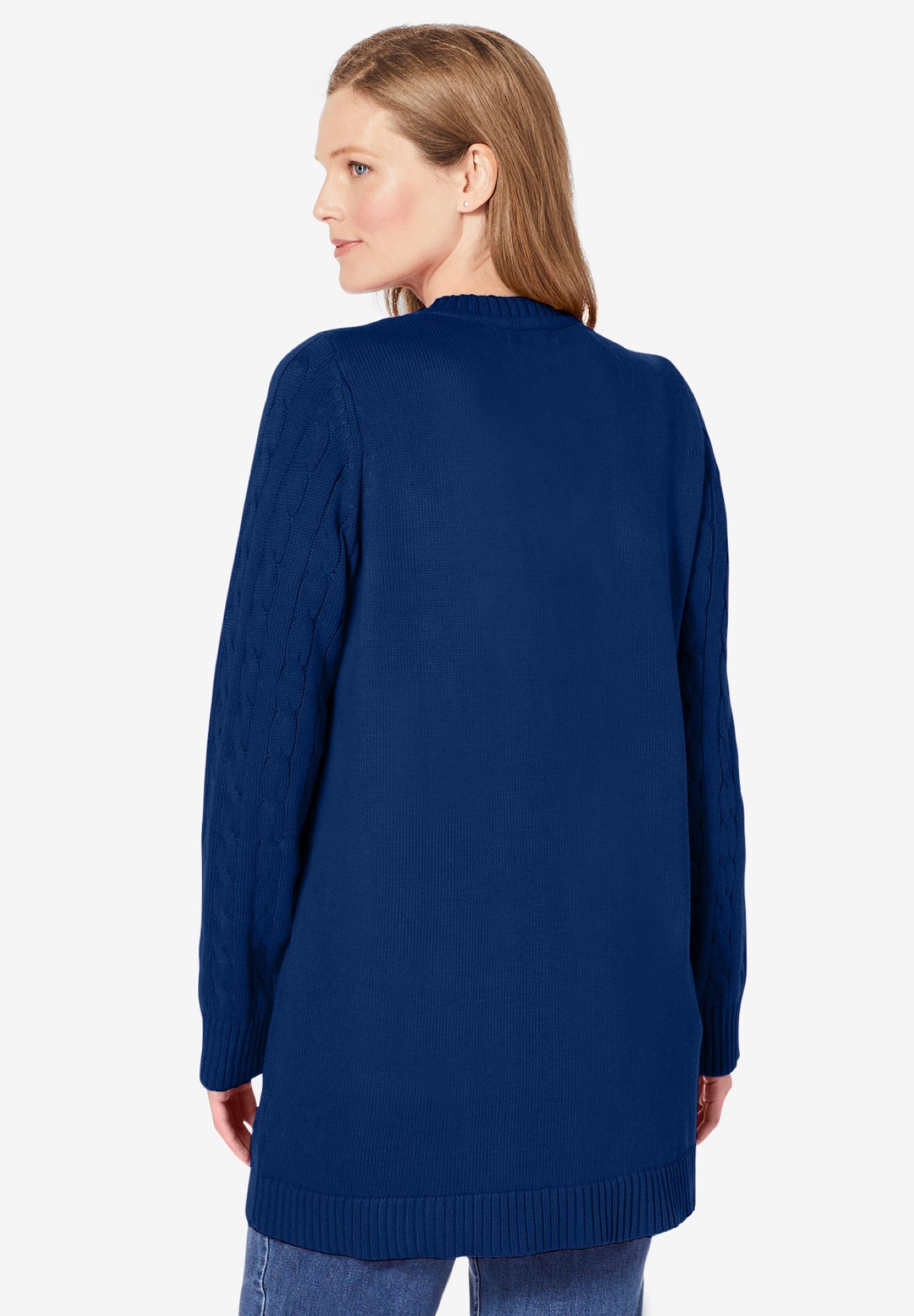 Cotton Cable Knit Cardigan Sweater image number 1