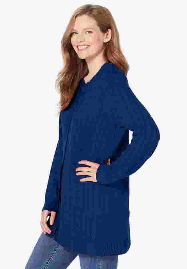 Cotton Cable Knit Cardigan Sweater image number 2