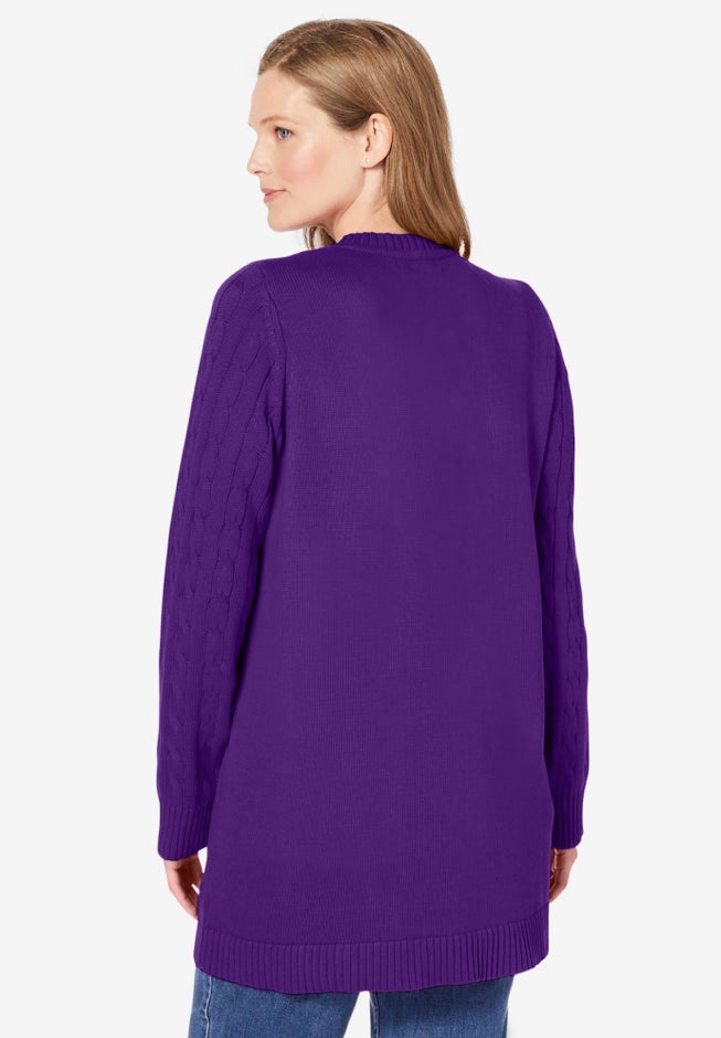 Cotton Cable Knit Cardigan Sweater image number 1