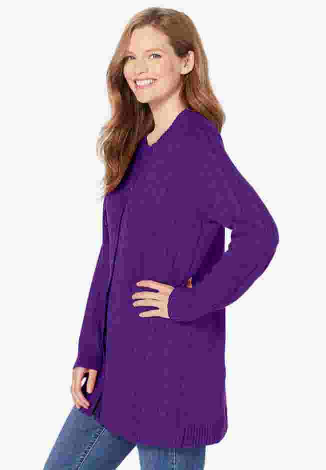 Cotton Cable Knit Cardigan Sweater image number 2