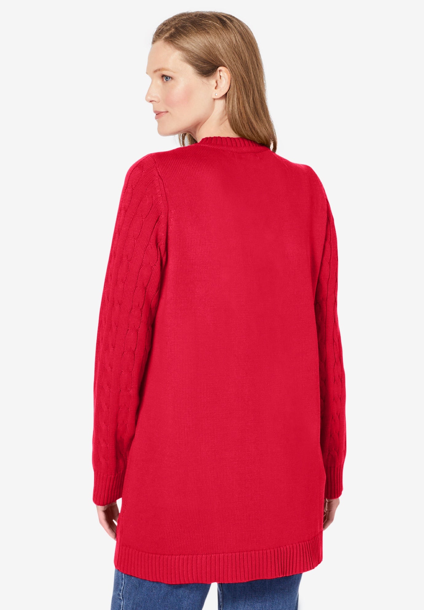 Cotton Cable Knit Cardigan Sweater image number 3