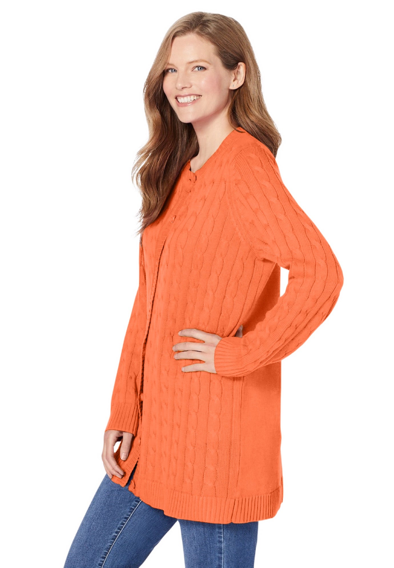 Cotton Cable Knit Cardigan Sweater image number 2