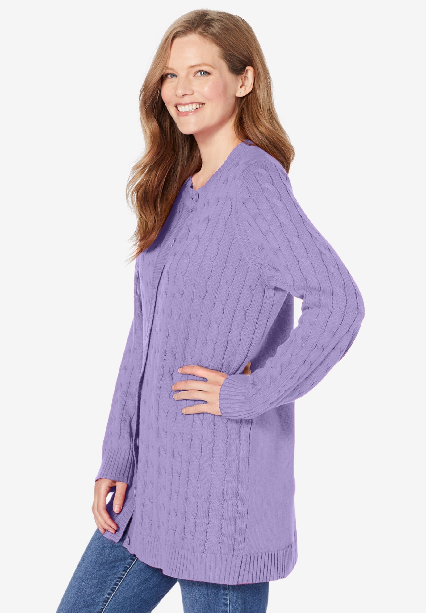 Cotton Cable Knit Cardigan Sweater image number 5