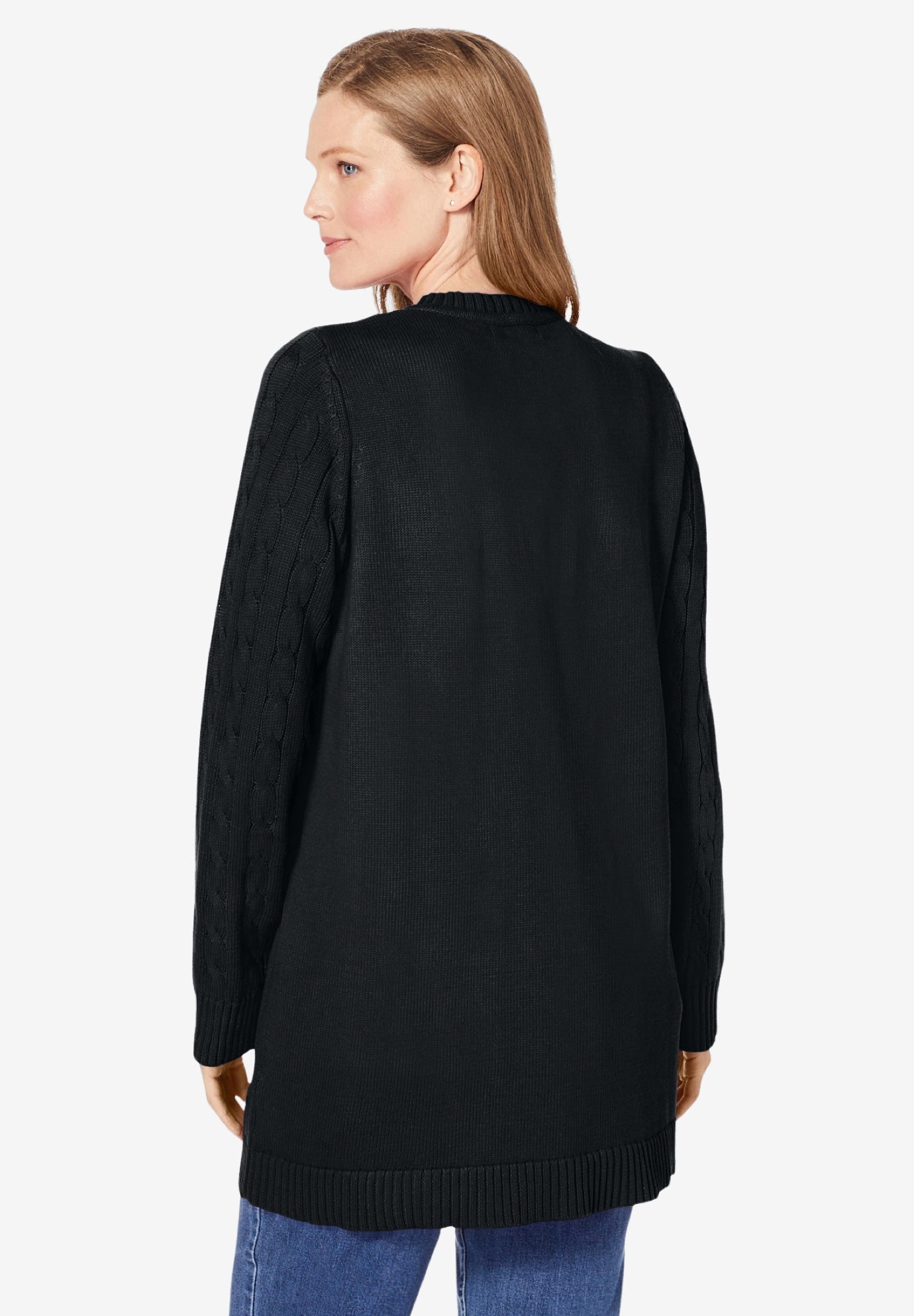 Cotton Cable Knit Cardigan Sweater image number 1