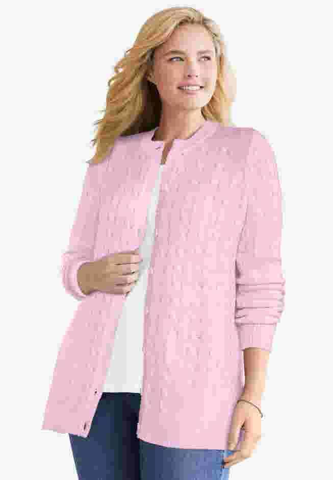 Cotton Cable Knit Cardigan Sweater image number 0