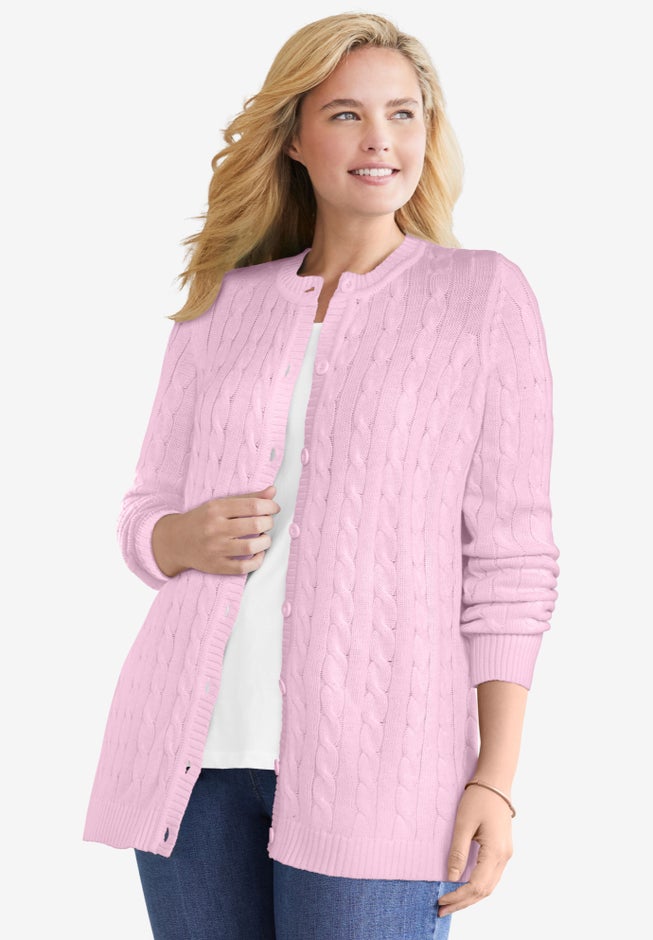 Cotton Cable Knit Cardigan Sweater image number 0