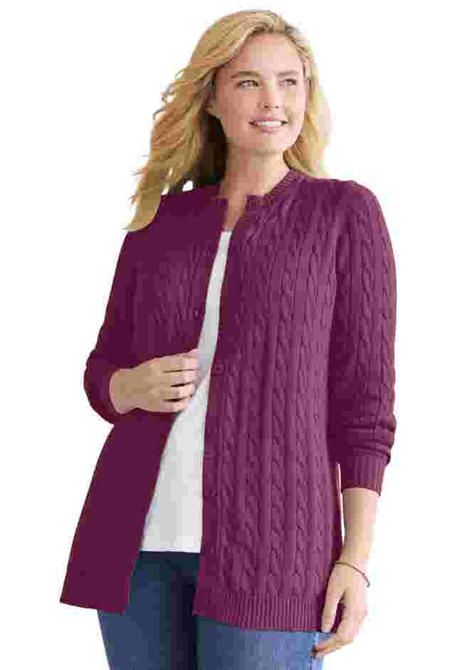 Cotton Cable Knit Cardigan Sweater image number 0