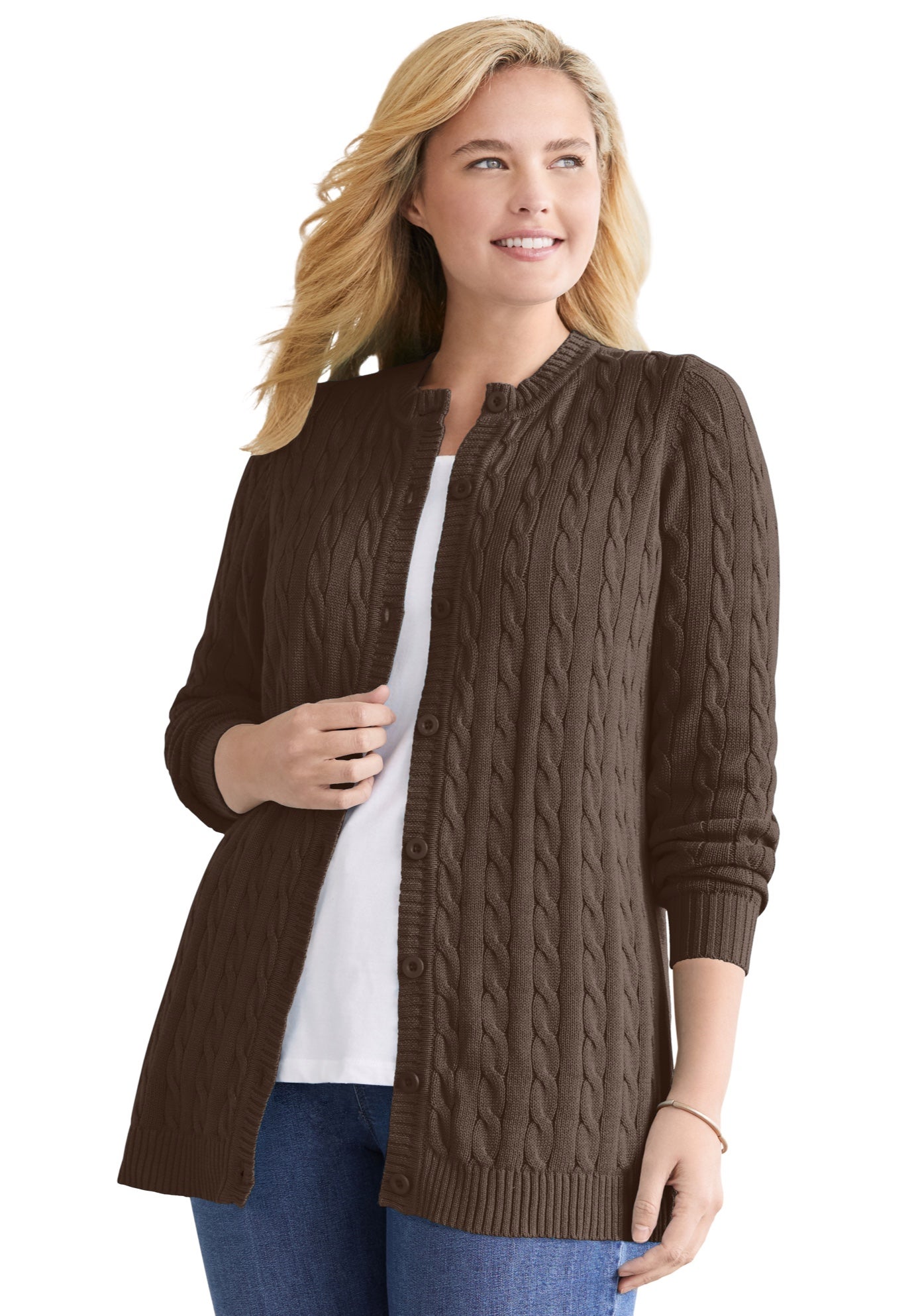 Cotton Cable Knit Cardigan Sweater image number 0