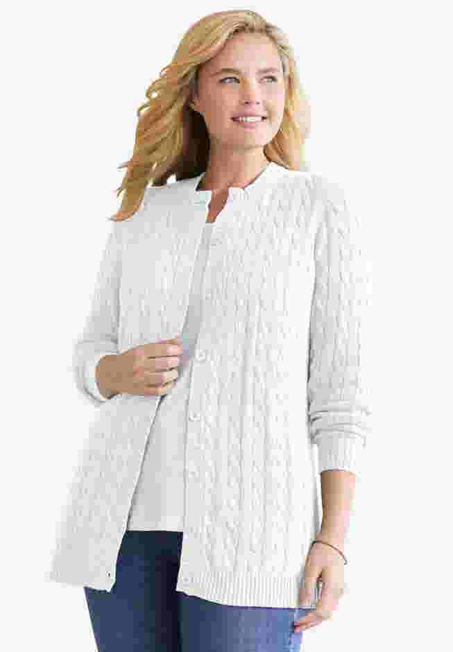 Cotton Cable Knit Cardigan Sweater image number 1