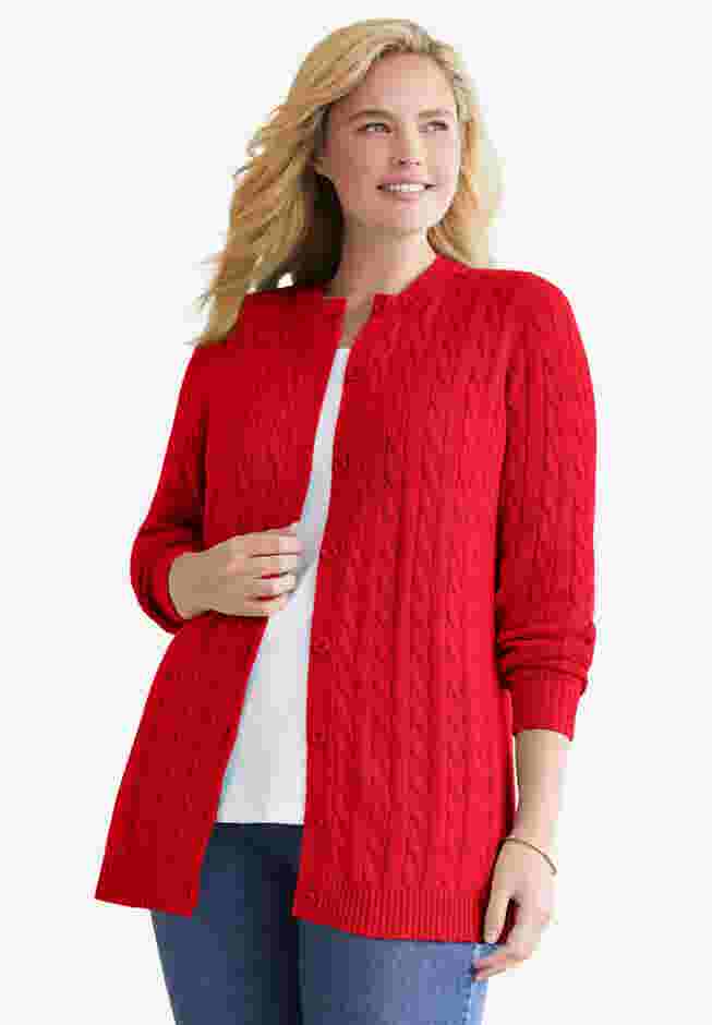 Cotton Cable Knit Cardigan Sweater image number 0