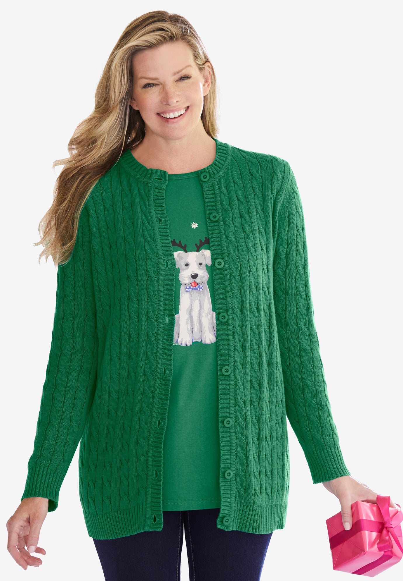 Cotton Cable Knit Cardigan Sweater image number 0