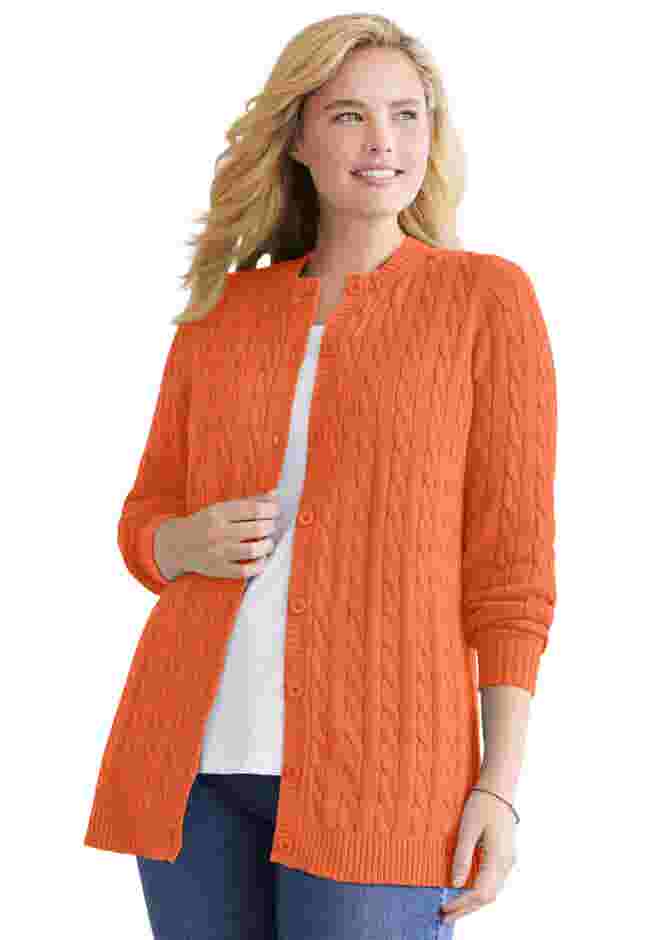 Cotton Cable Knit Cardigan Sweater image number 4