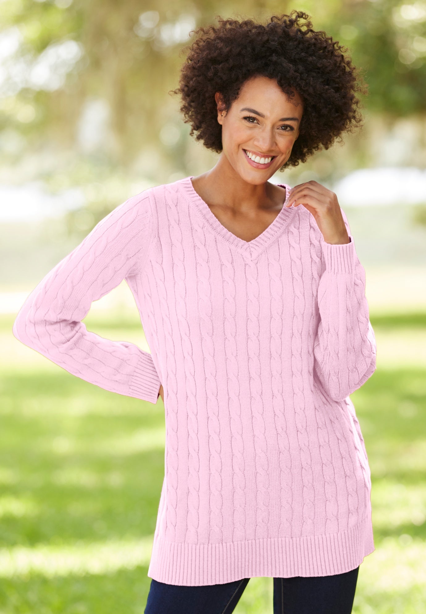 Cable Knit V-Neck Pullover Sweater image number 0
