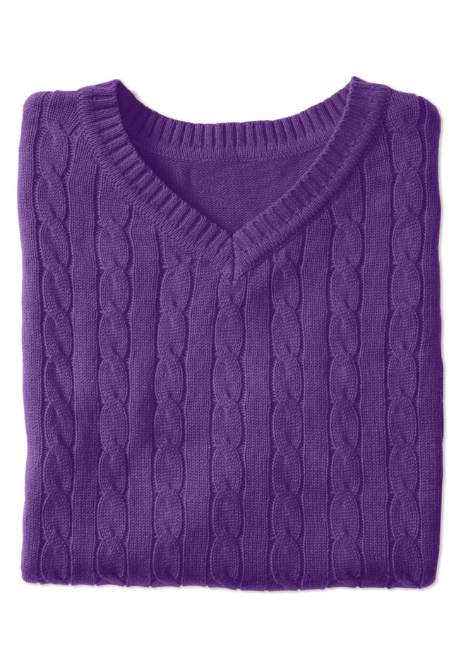 Cable Knit V-Neck Pullover Sweater image number 1