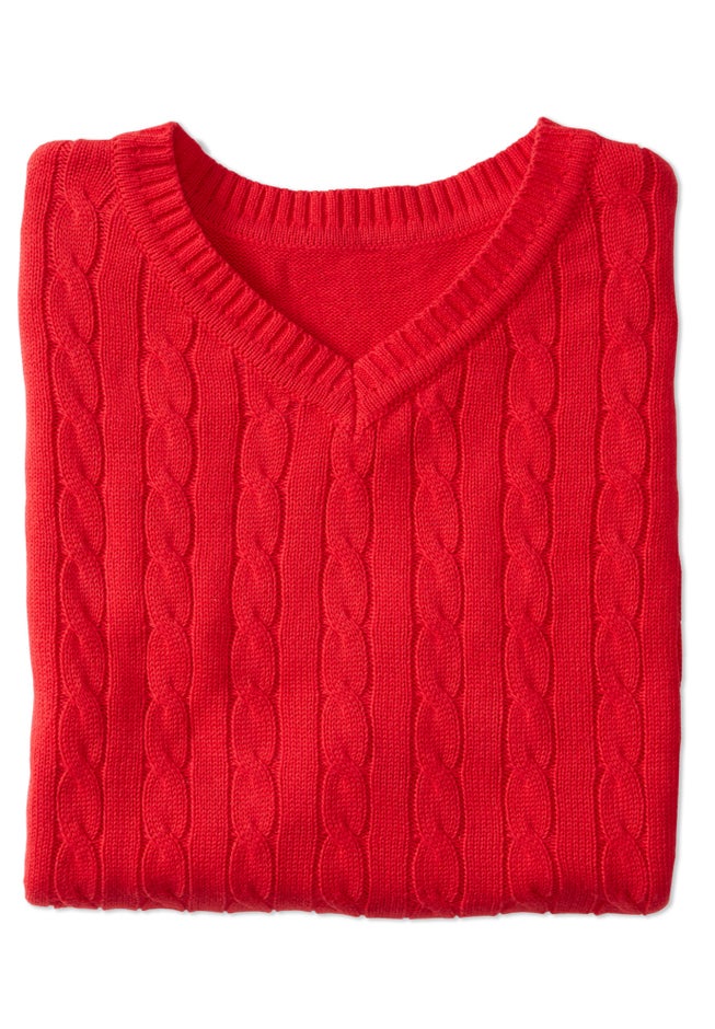 Cable Knit V-Neck Pullover Sweater image number 1