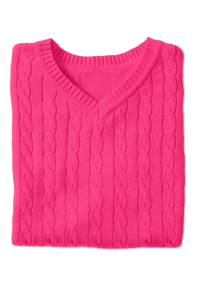 Cable Knit V-Neck Pullover Sweater image number 1