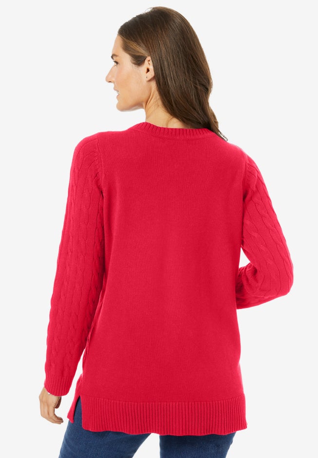 Cable Knit V-Neck Pullover Sweater image number 1
