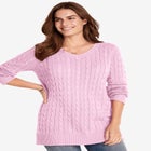 Cable Knit V-Neck Pullover Sweater image number null