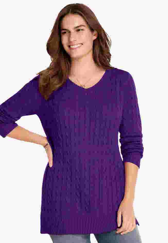 Cable Knit V-Neck Pullover Sweater image number 0