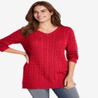 Cable Knit V-Neck Pullover Sweater image number null