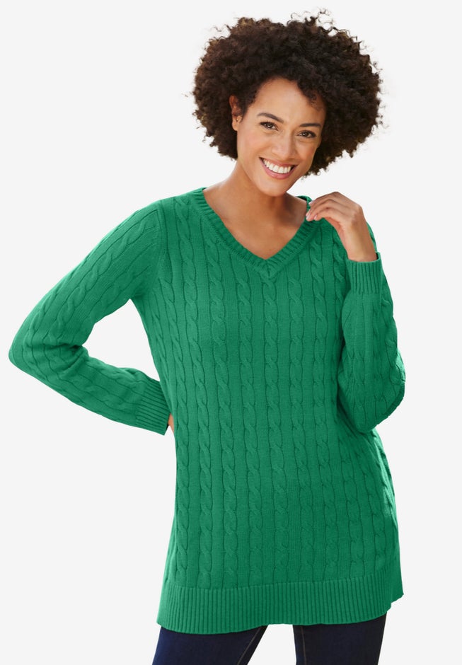 Cable Knit V-Neck Pullover Sweater image number 0