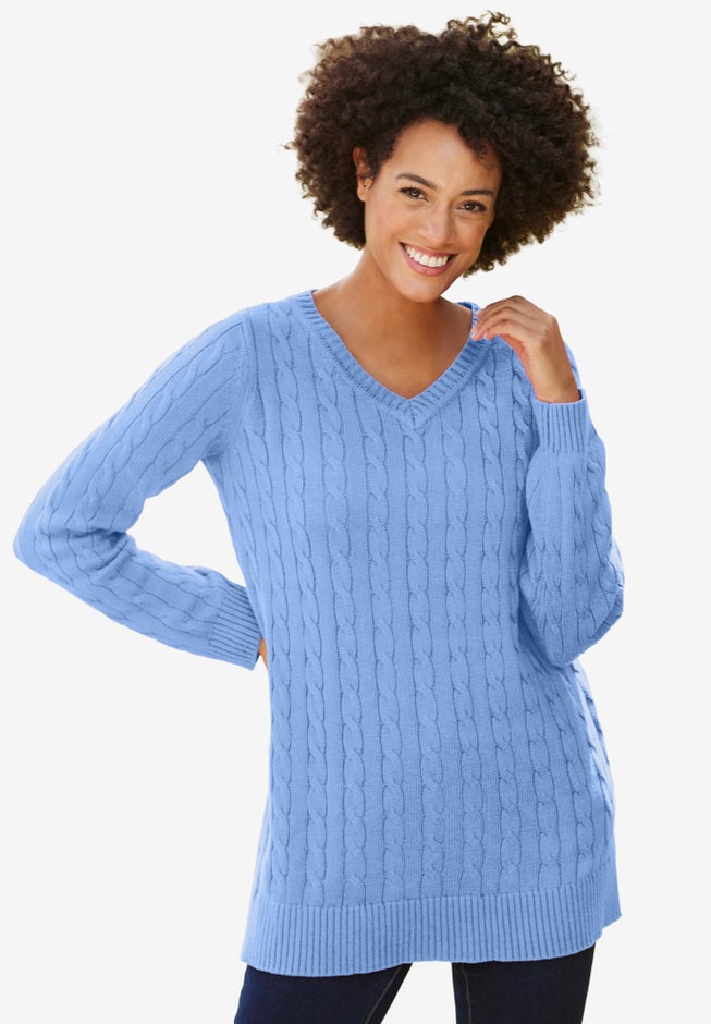 Cable Knit V-Neck Pullover Sweater image number 0