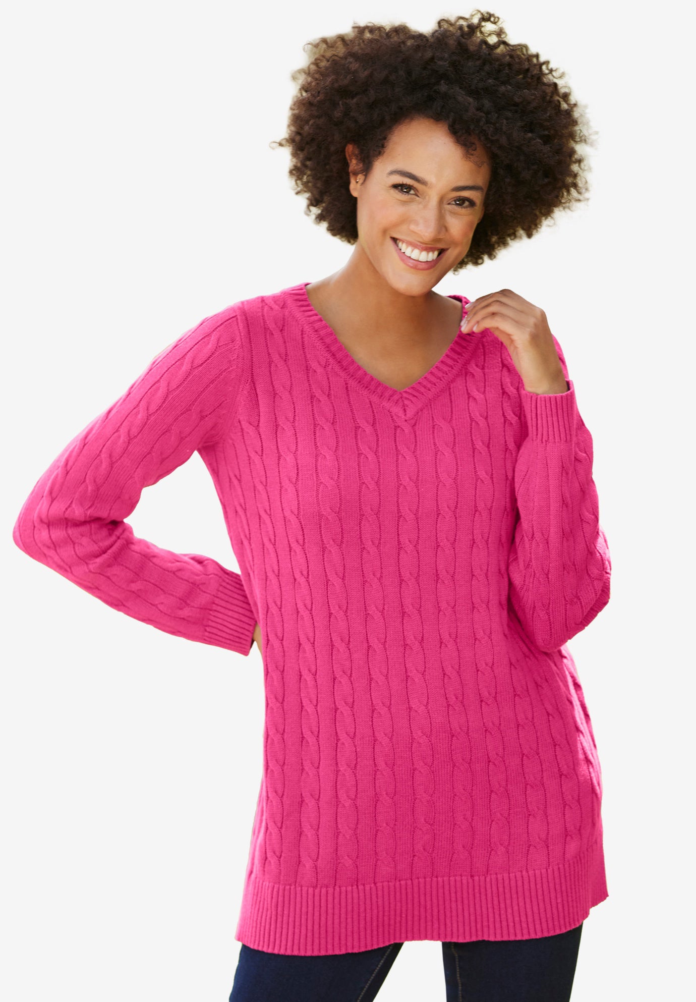 Cable Knit V-Neck Pullover Sweater image number 0