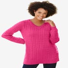 Cable Knit V-Neck Pullover Sweater image number null