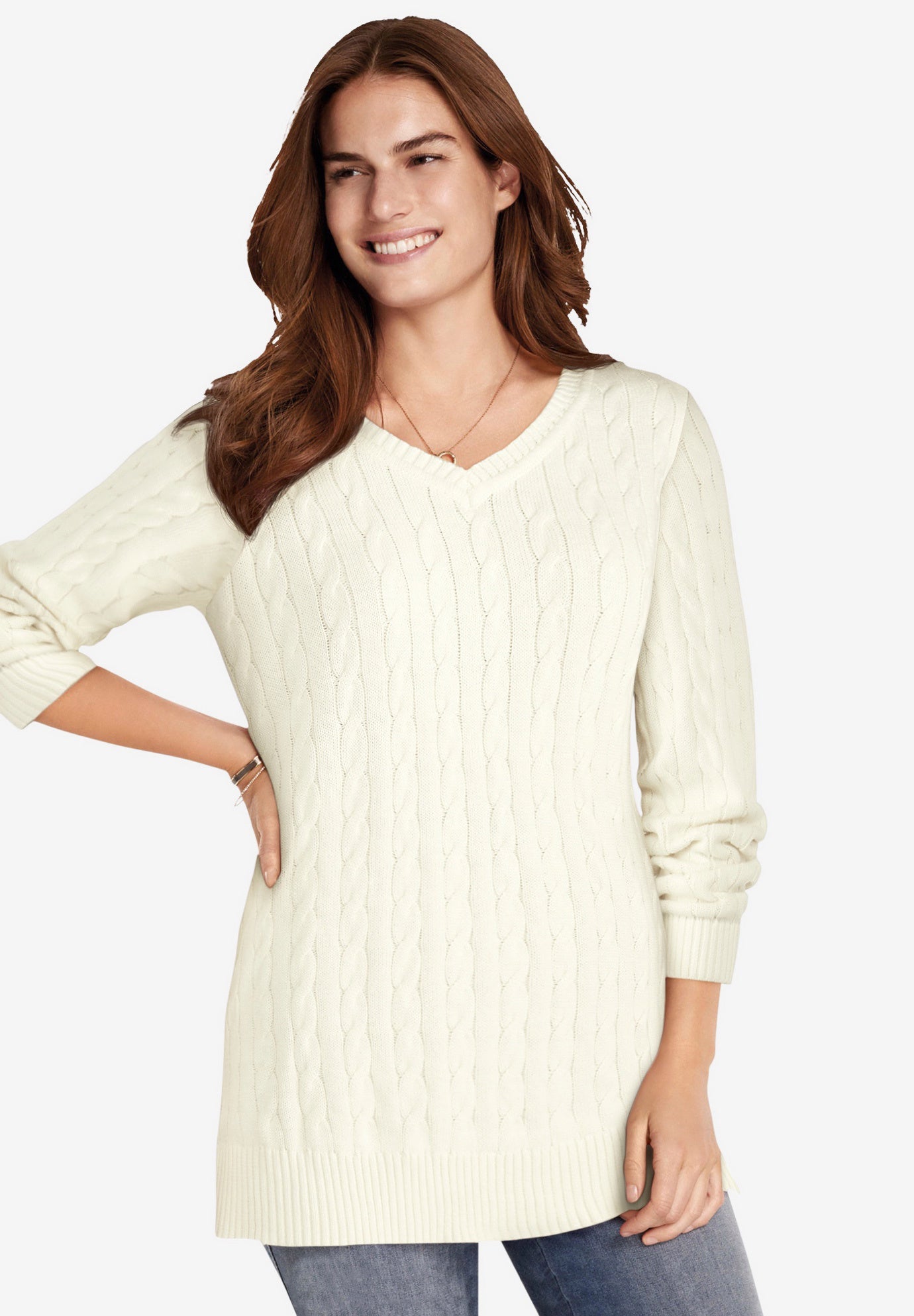 Cable Knit V-Neck Pullover Sweater image number 0