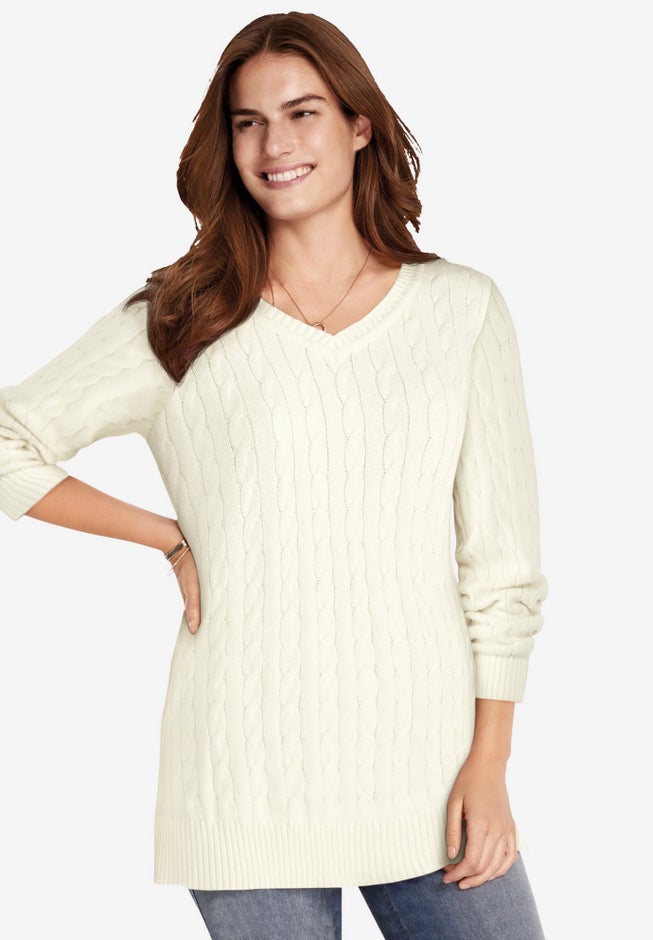 Cable Knit V-Neck Pullover Sweater image number 0