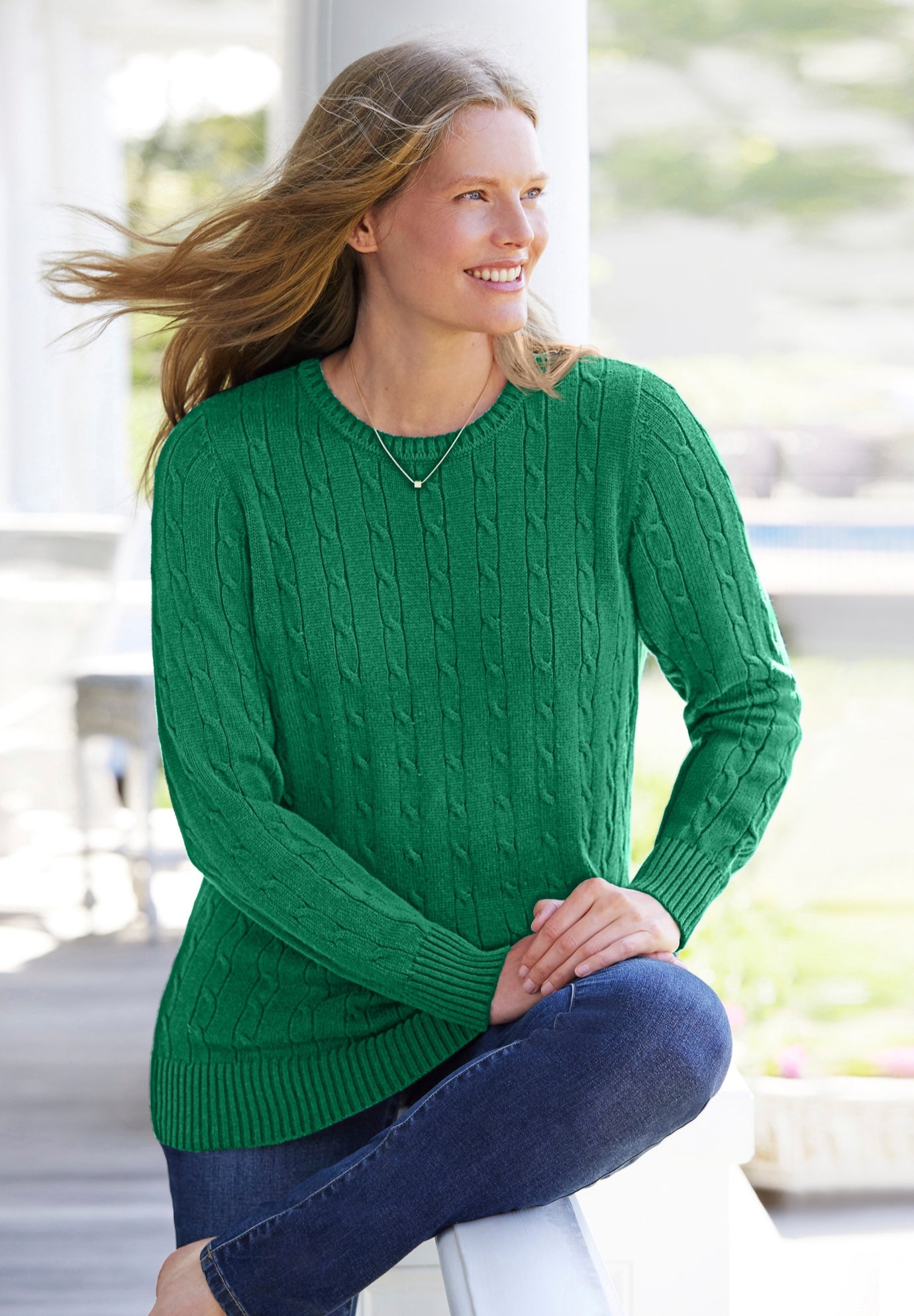 Cable Knit Pullover Crewneck Sweater image number 0