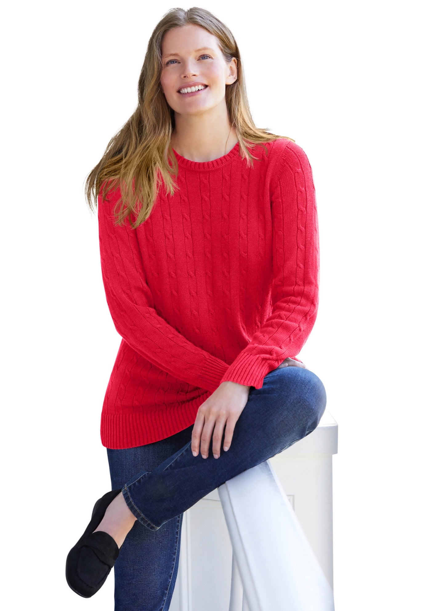 Cable Knit Pullover Crewneck Sweater image number 0