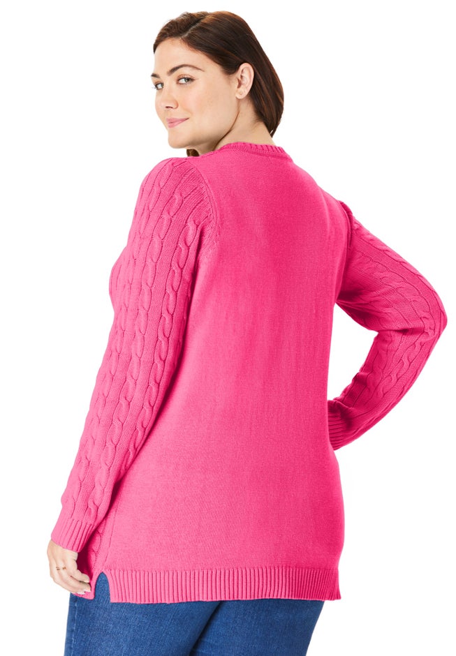 Cable Knit Pullover Crewneck Sweater image number 1