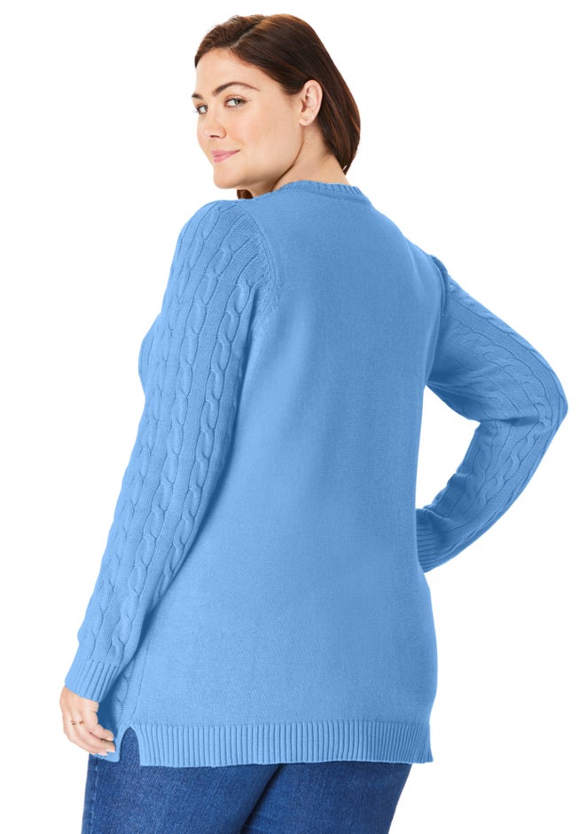 Cable Knit Pullover Crewneck Sweater image number 1