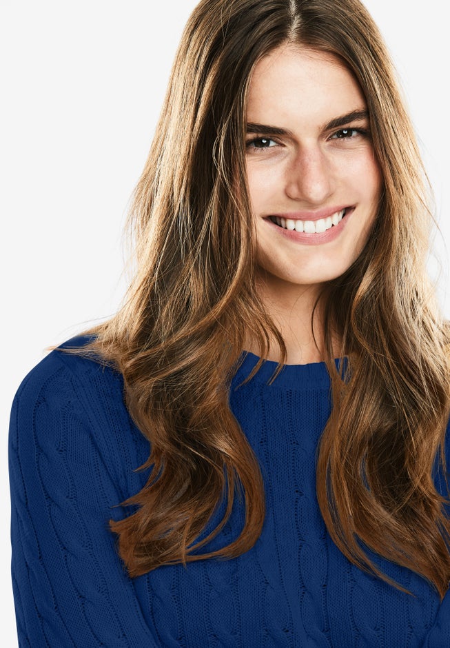 Cable Knit Pullover Crewneck Sweater image number 4