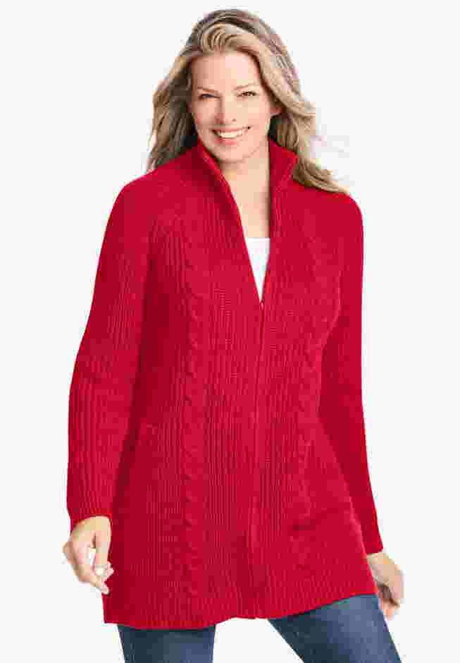 Cabled Zip-Front Cardigan image number 0