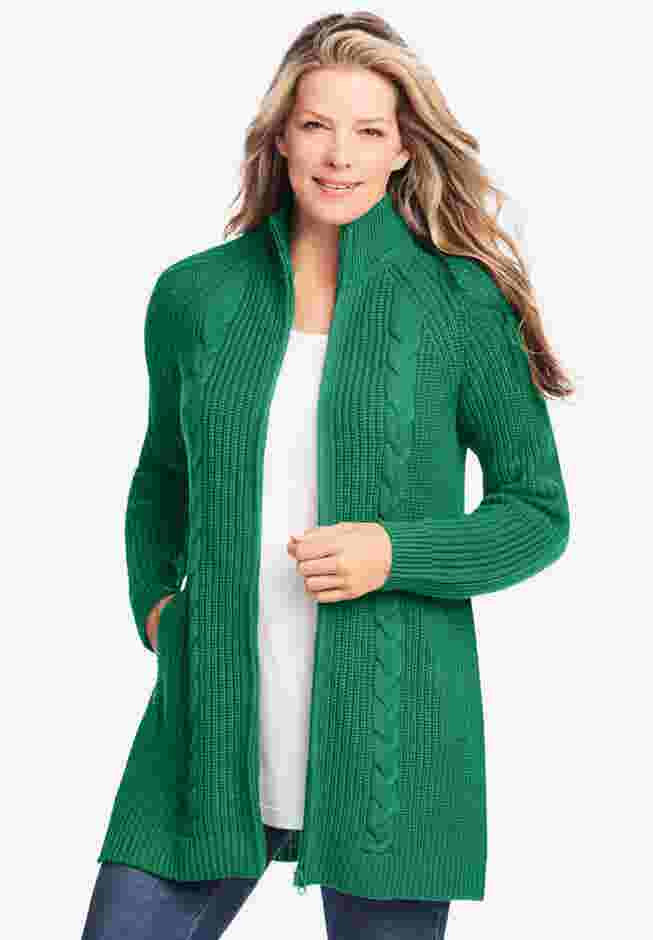 Cabled Zip-Front Cardigan image number 0