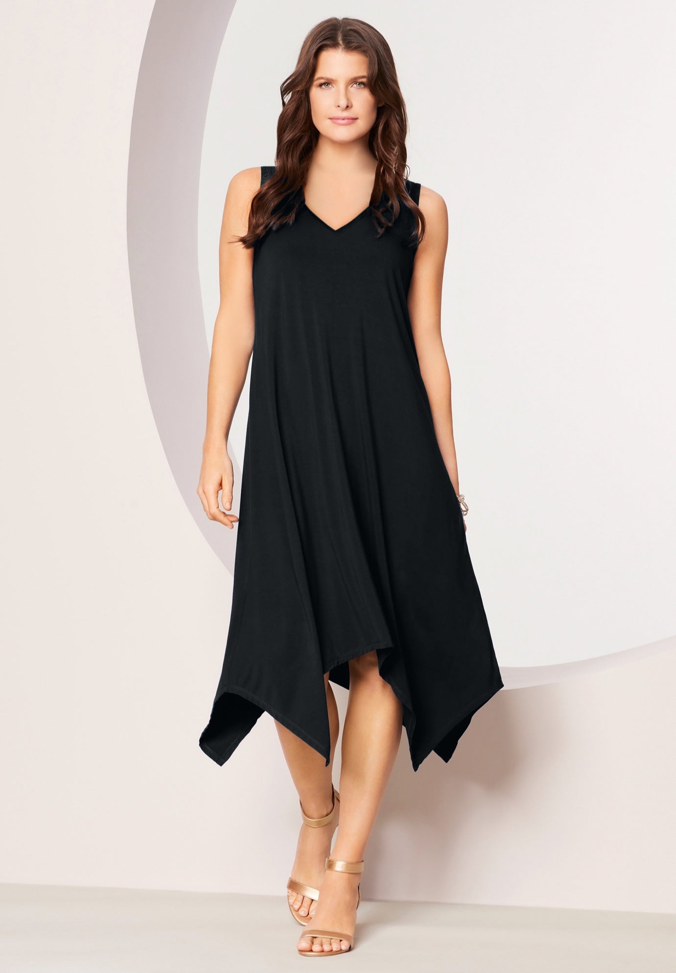 Plus Size Stretch Knit Mid Length Sleeveless Swing Dress image number 0