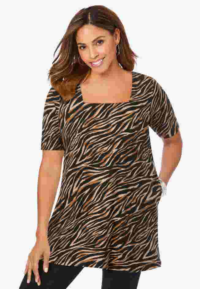 Stretch Cotton Square Neck Tunic image number 0