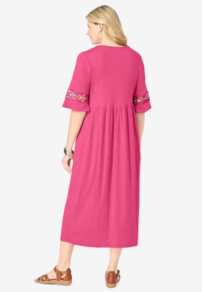 Crochet Trim Empire Knit Dress image number 1